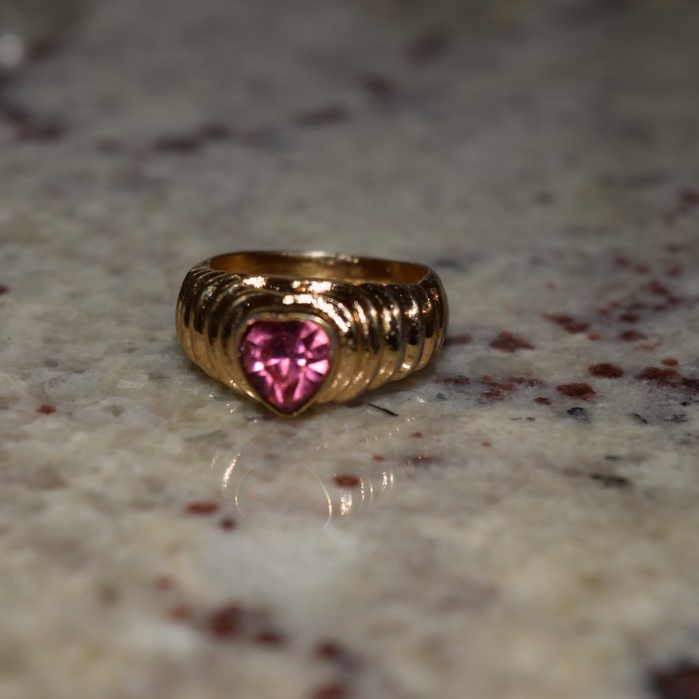 Pink Tourmaline Gold Heart Ring